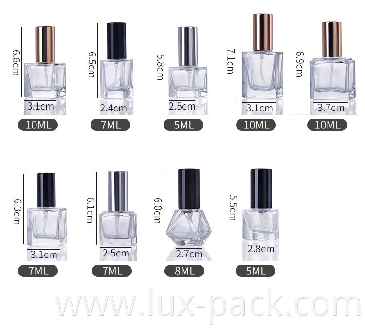 Customized Color 4ml 5ml 6ml 7ml Empty Glass Perfumes Spray Lotion Bottle